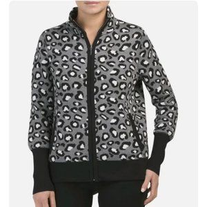 Rachel Zoe Black and White Cheetah Print Zip- Up Sweater Jacket Size S